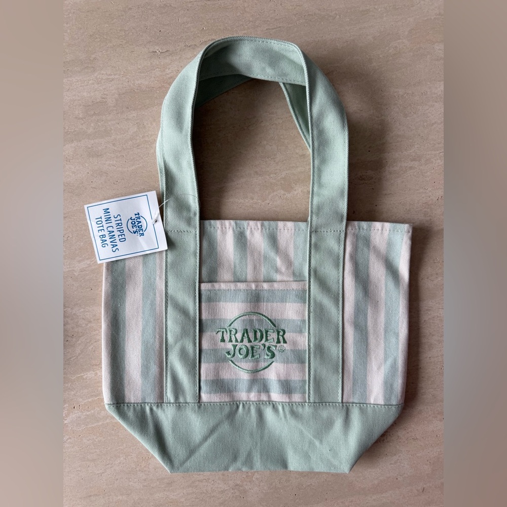 Limited Edition! Trader Joe's Green Stripes Canvas Mini Tote Bag Summer 2026